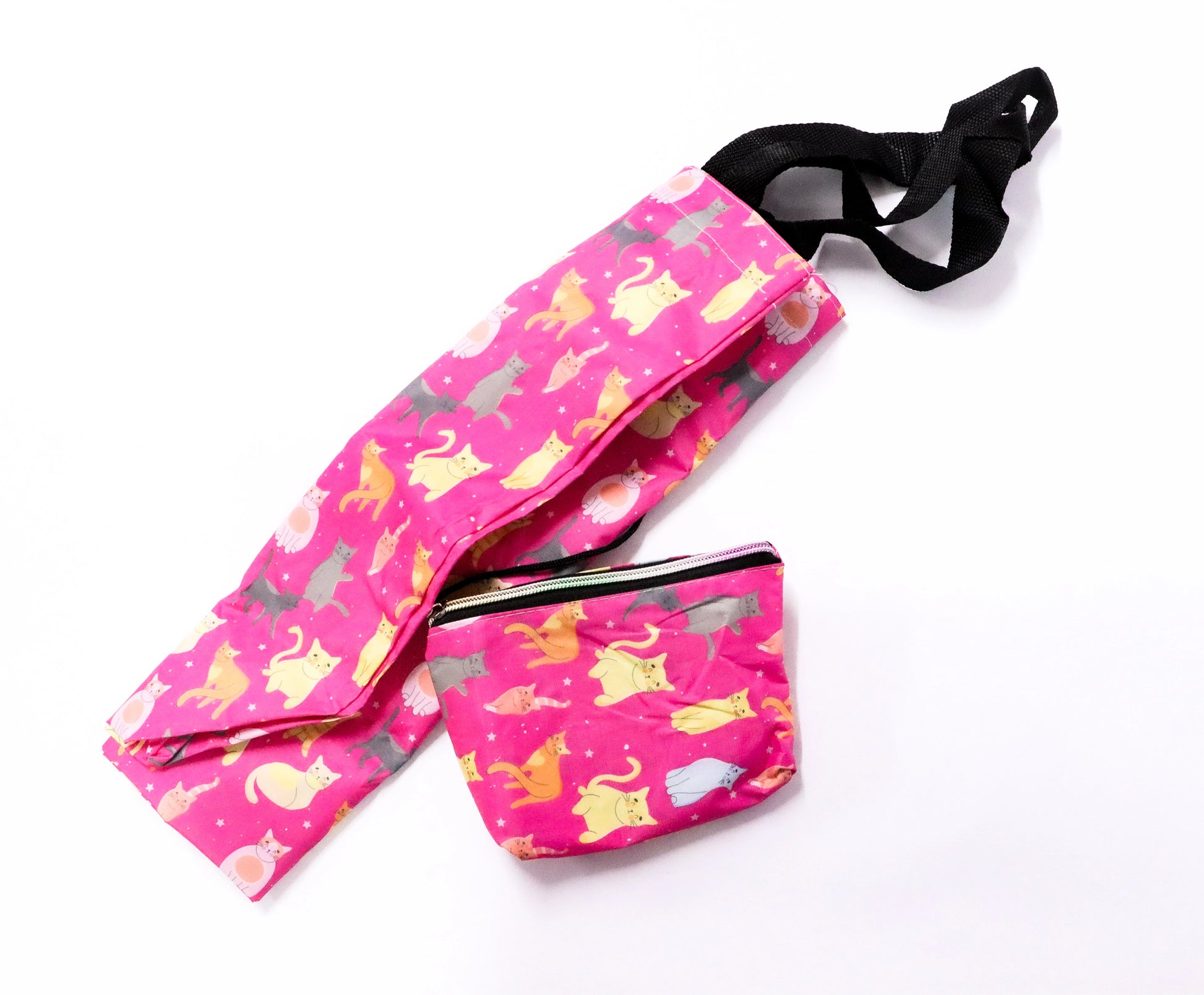 Bolsa plegable gatos rosado