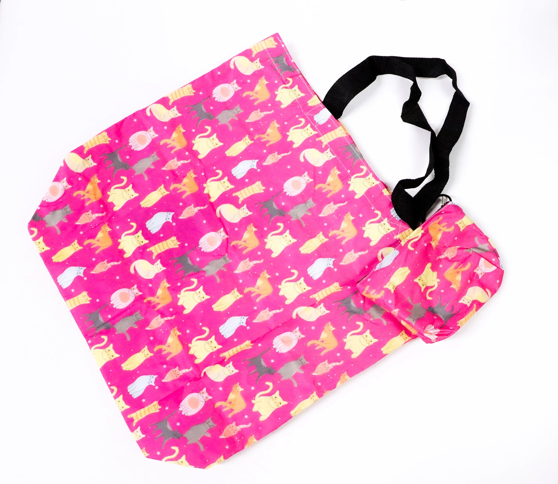 Bolsa plegable gatos rosado