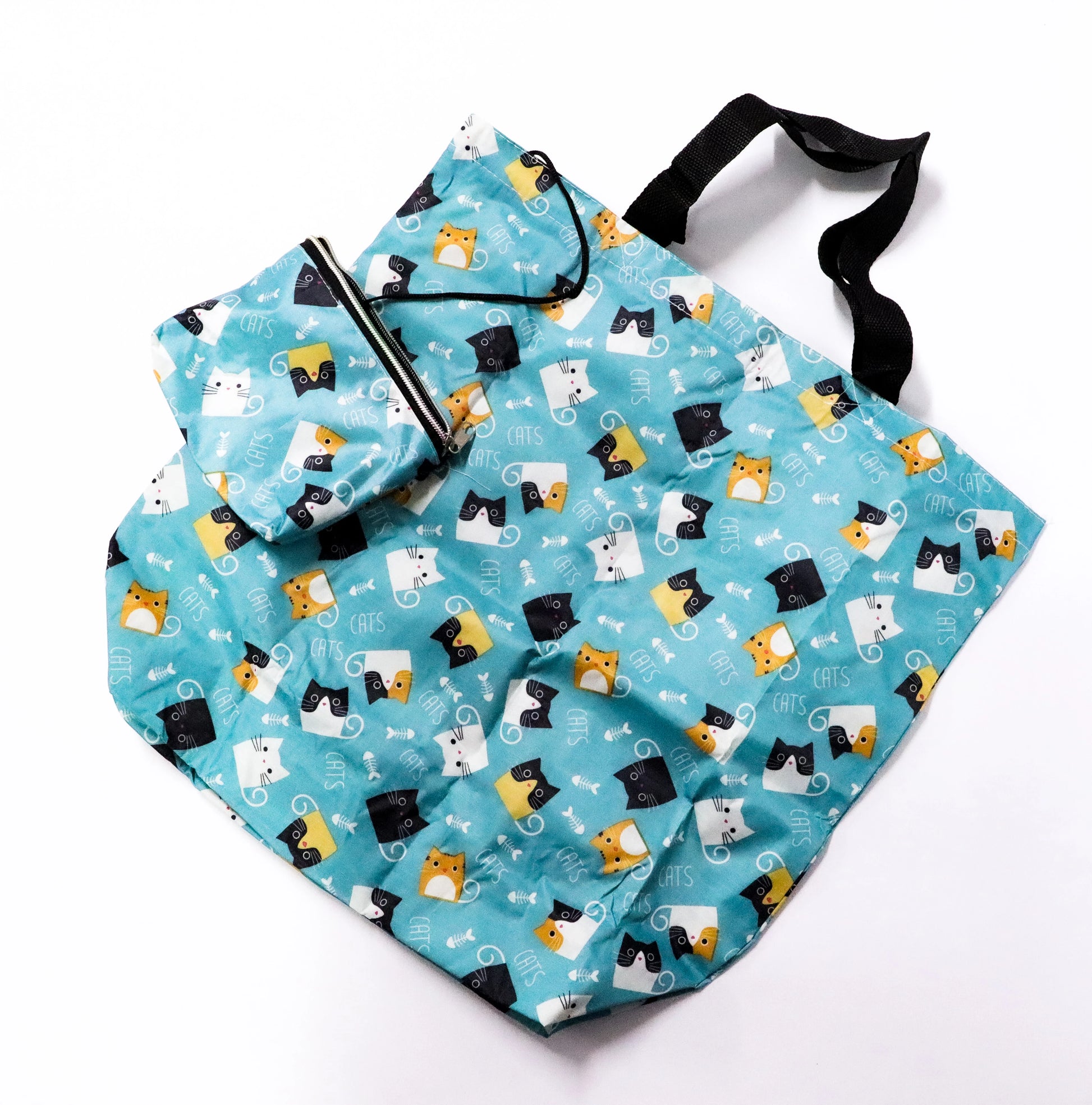 Bolsa plegable gatos celeste