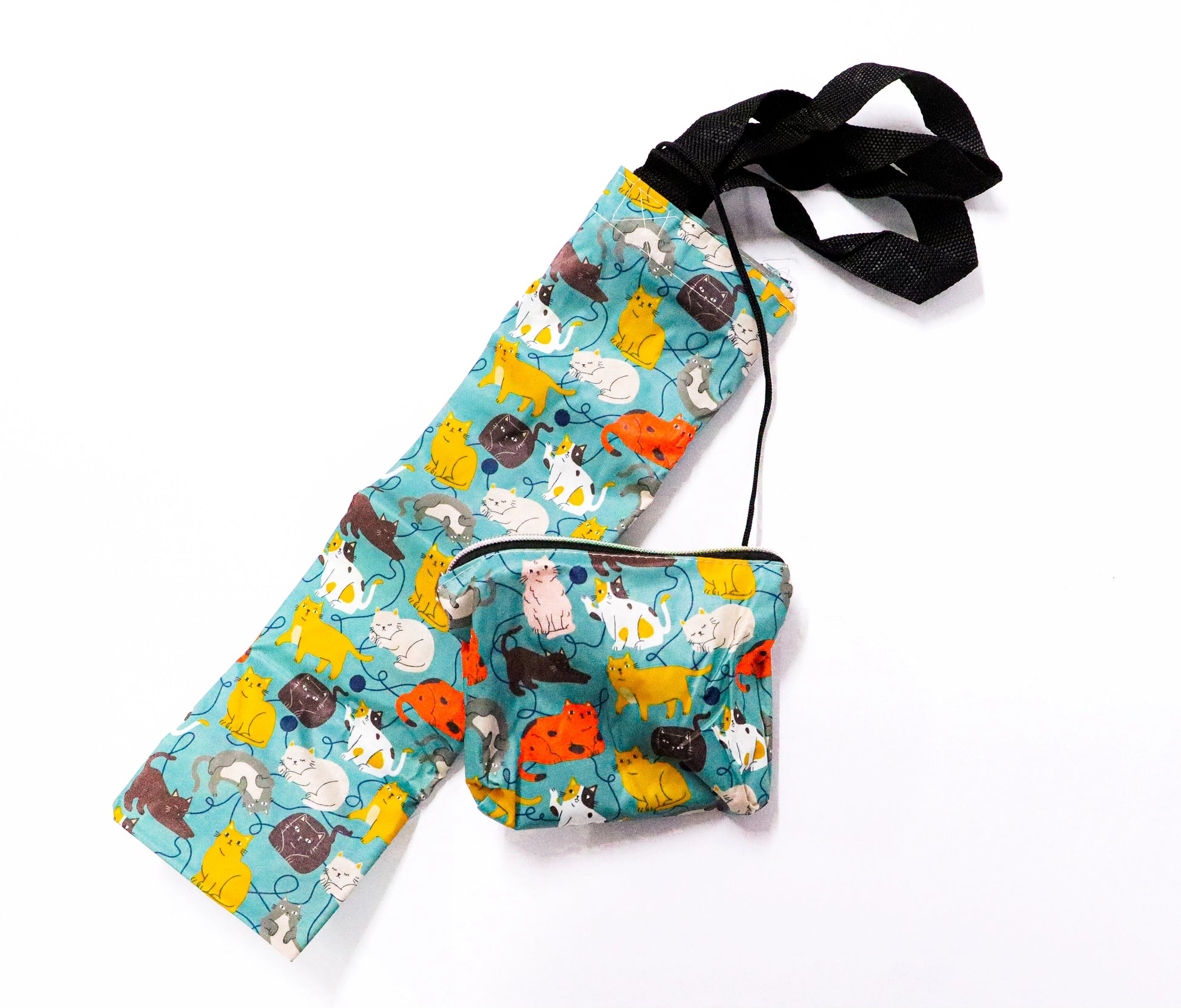 Bolsa plegable gatos azul claro