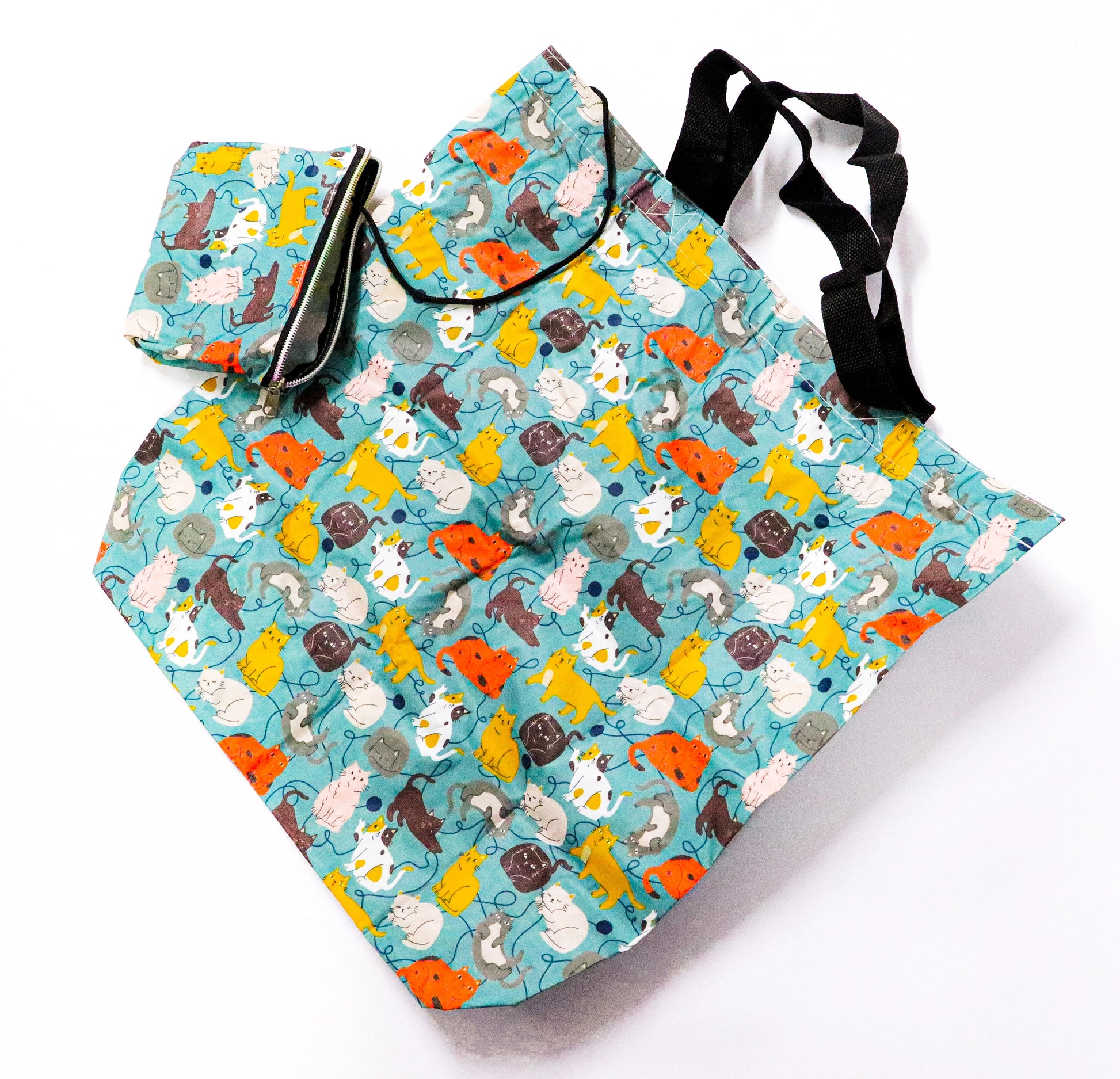 Bolsa plegable gatos azul claro