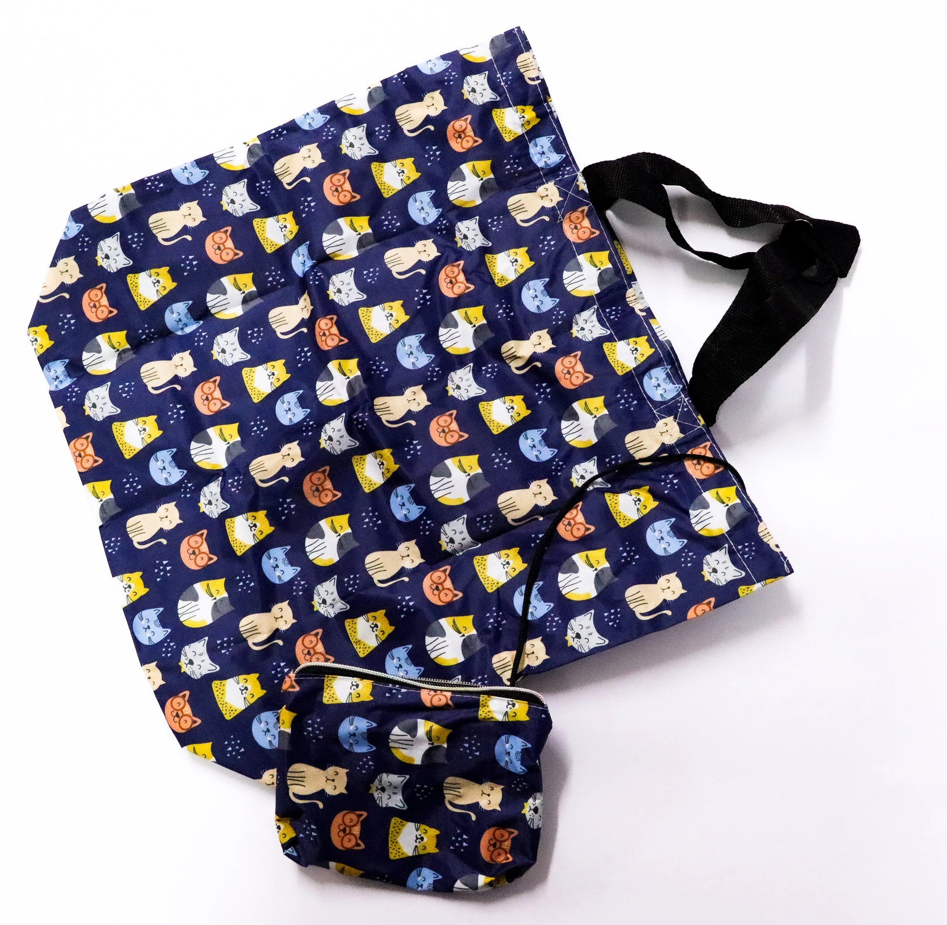 Bolsa plegable gatos azul marino