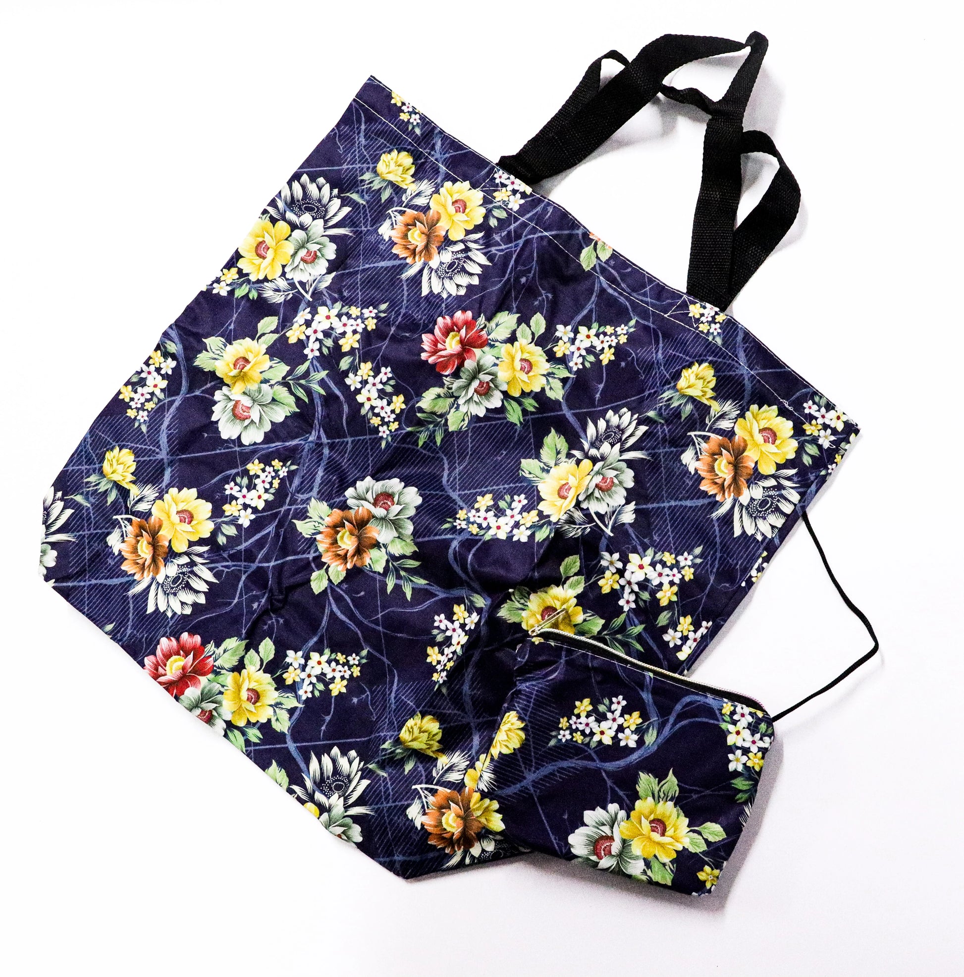 Bolsa plegable floral azul marino