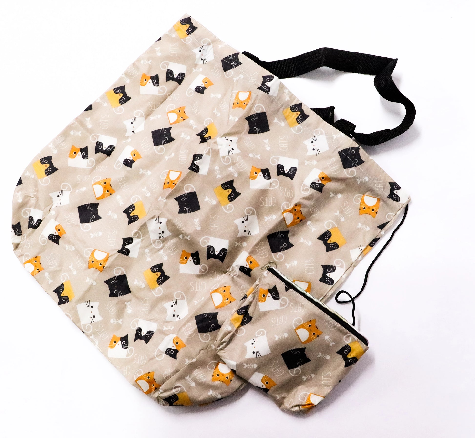 Bolsa plegable gatos beige