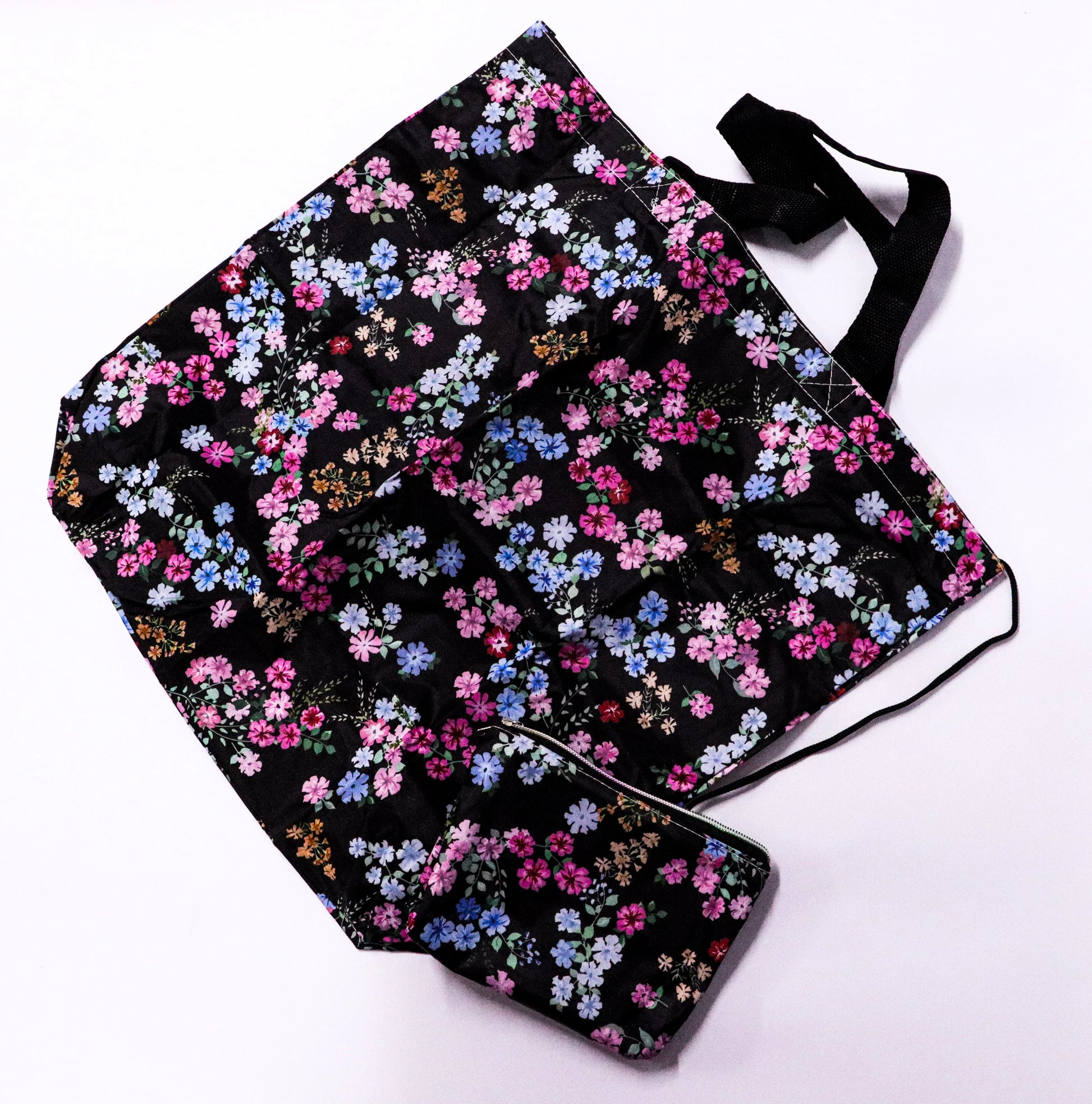 Bolsa plegable flores negro
