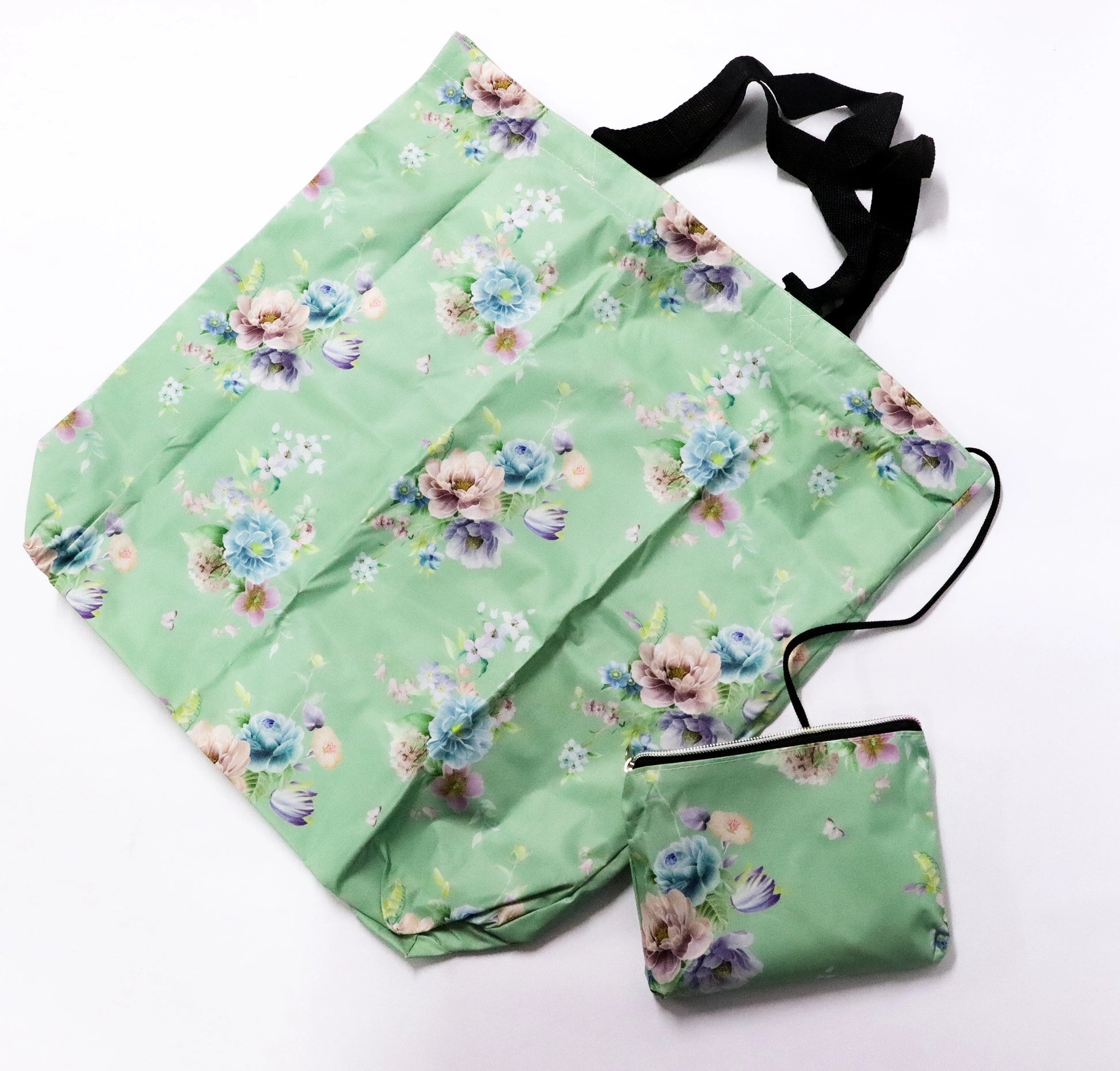 Bolsa plegable verde floral